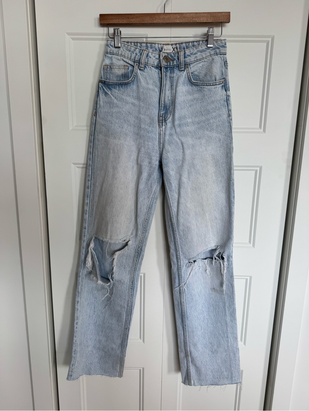 Light Blue Distressed Straight Leg Women's Jeans